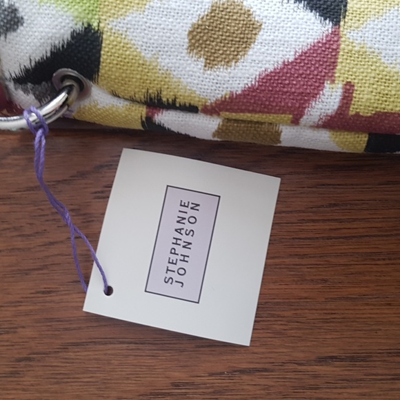 NWT Stephanie Johnson Tote Bag Geometric Pattern Green Yellow Black - Picture 2 of 11